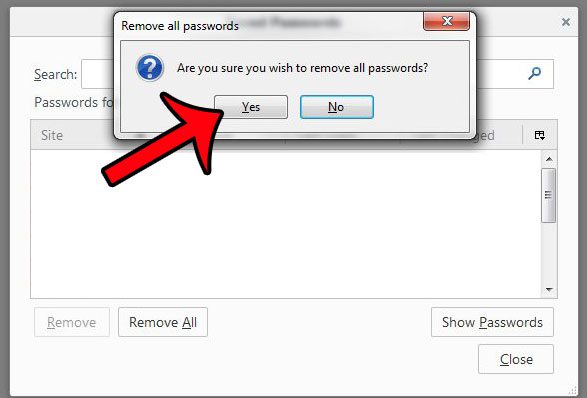 click the yes button to confirm that you want to remove the passwords