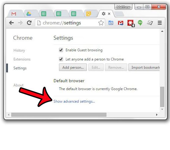 click show advanced settings in google chrome