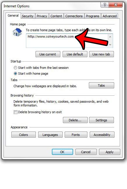 how to change homepage in IE 11