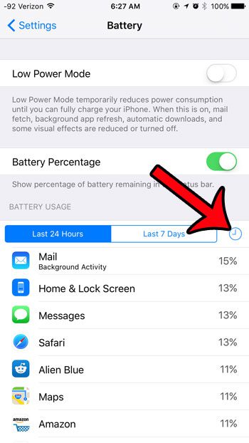 tap the clock in the battery usage section