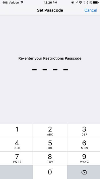 confirm restrictions passcode