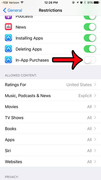 turn off in-app purchases