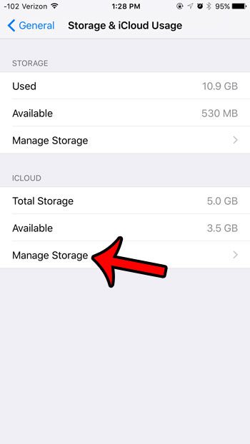 select manage storage under icloud