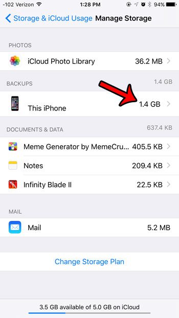 find the icloud backup size
