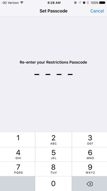 confirm the restrictions passcode