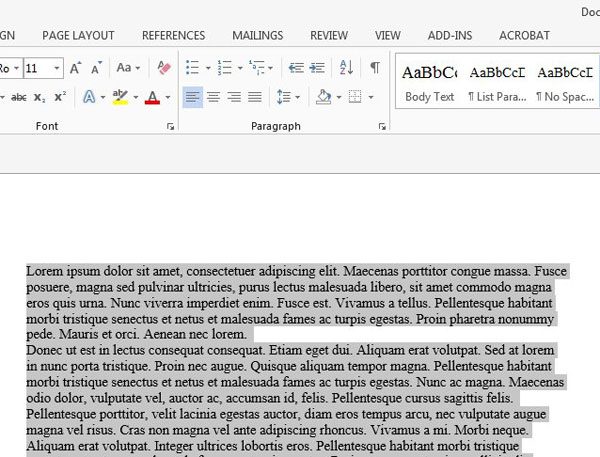 select text in your word 2013 document