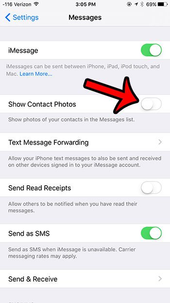 turn off contact photos in messages