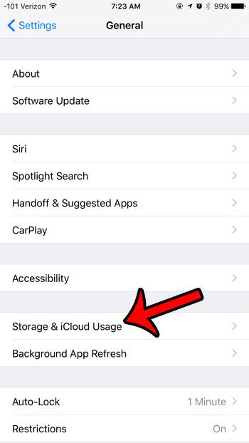 select the storage and icloud usage option