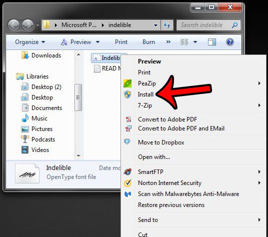 install the extracted font file in windows 7