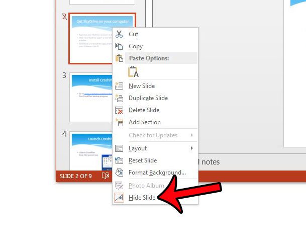 unhide a slide in powerpoint 2013
