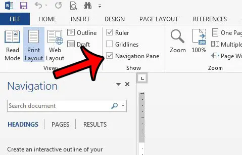 open the navigation pane in word 2013