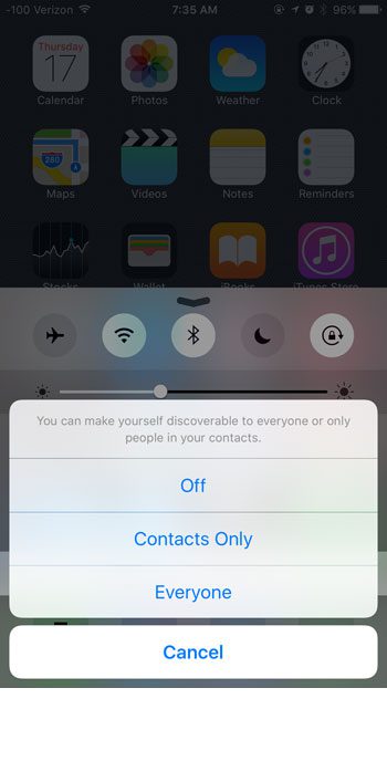 change the airdrop setting in ios 9
