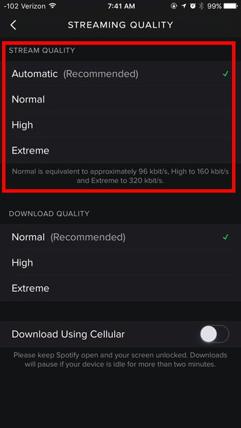 adjust spotify iphone streaming quality
