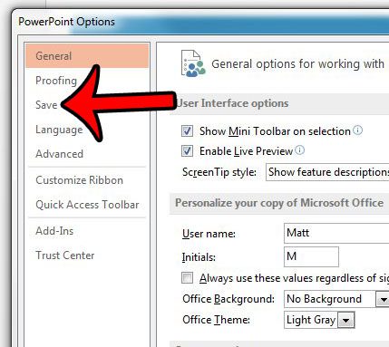 click save from powerpoint options