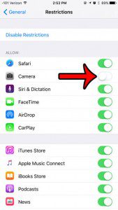 how to disable the camera in ios 9