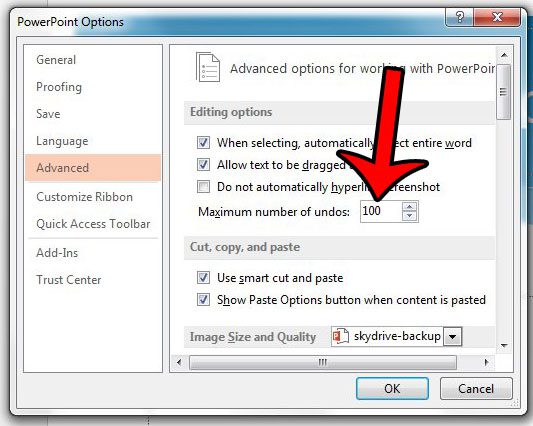 how to change maximum number of undos in powerpoint 2013
