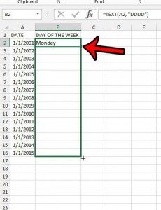 how to find the day of the week from a date in excel 2013