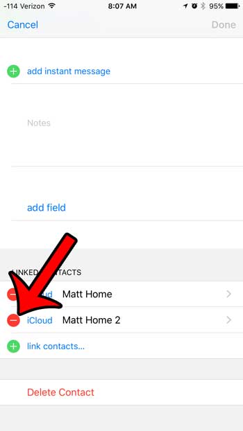 tap red circle next to contact