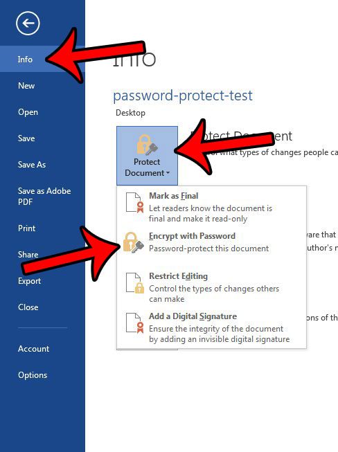 how to password protect document word 2013