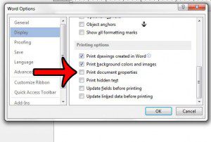 stop printing document properties in word 2013