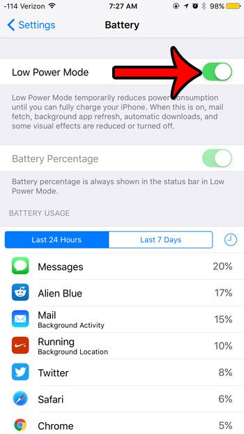 turn on low power mode in ios 9