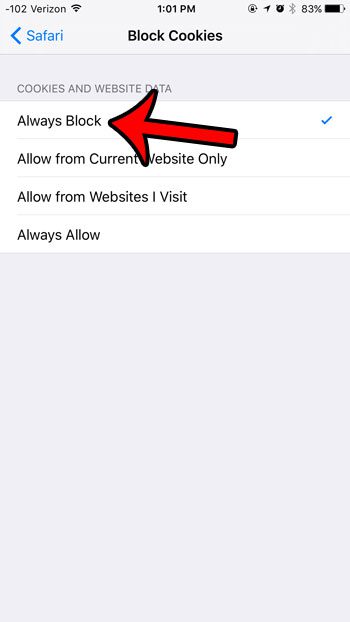 how to block all cookies in ios 9