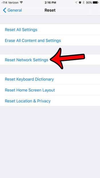 reset network settings on iphone 6