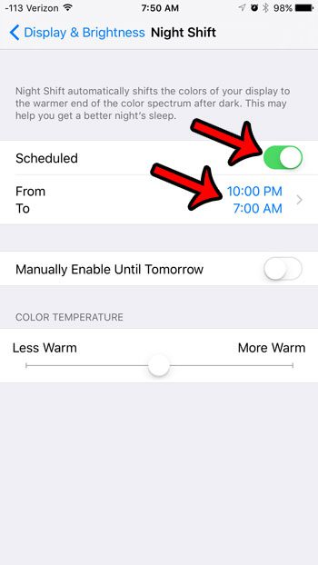 how to turn on night shift mode on iphone 6