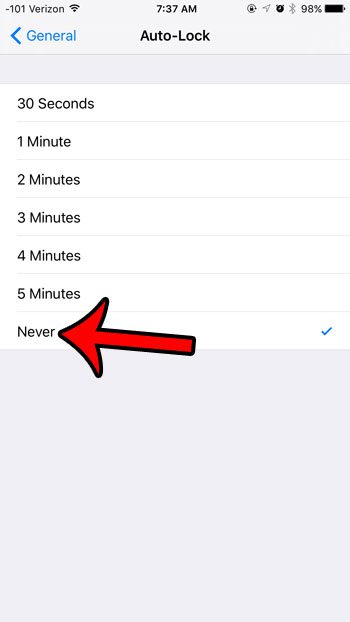 keep iphone screen on all the time with never option