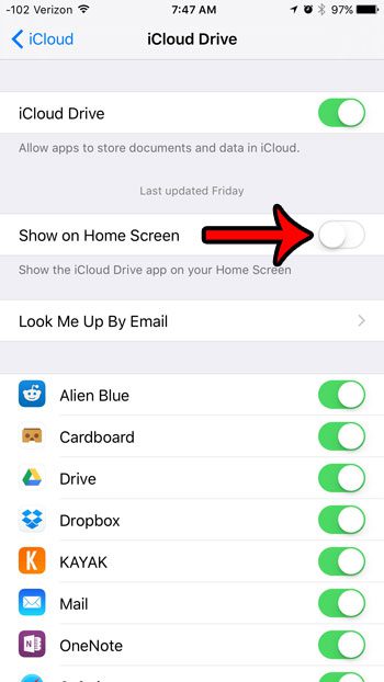 remove icloud drive from home screen