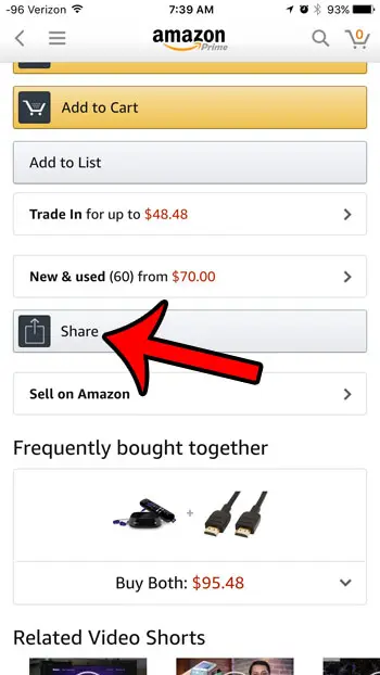 share a product link from the amazon iphone app