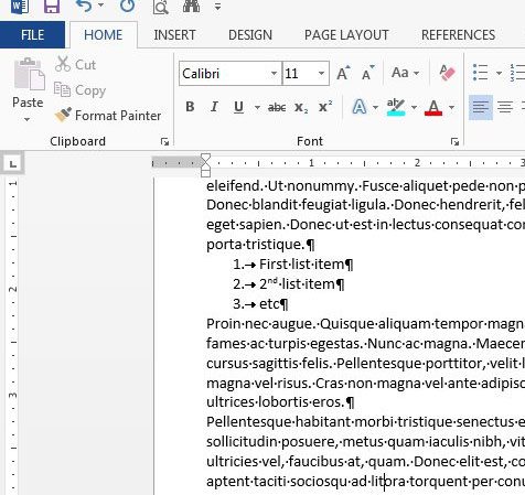 formatting marks in word 2013 example