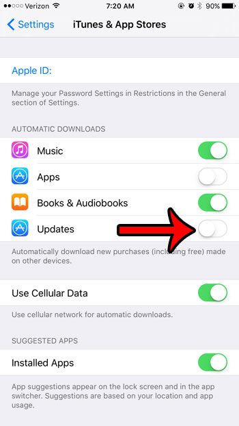 disable automatic app updates on iphione