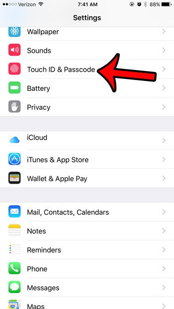 open touch id and passcode menu