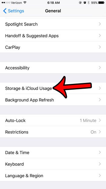 select the storage and icloud usage option