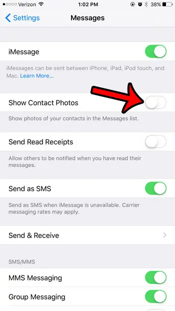 remove contact pictures from iphone messages app