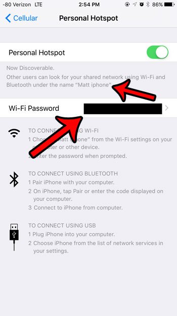 find personal hotspot network name and password