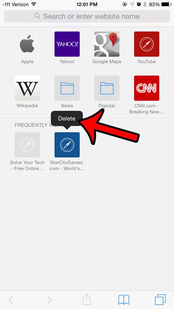 delete a single frequently visited site