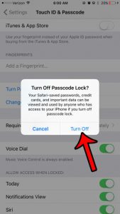 turn off iphone 6 security