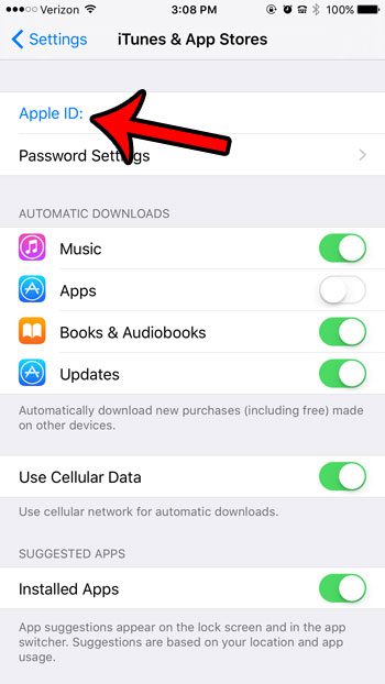 tap apple id button