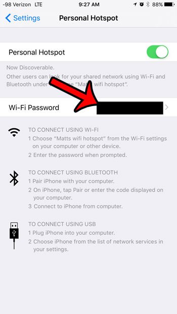 where is iphone 6 hotspot password