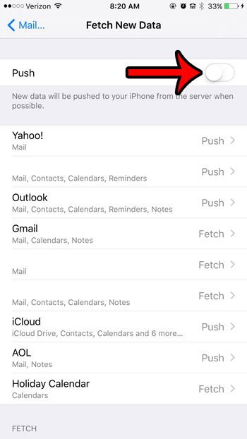 turn off push for email