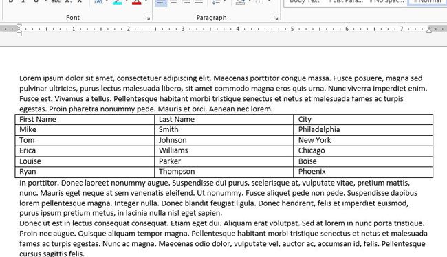 how to convert text to table in Word