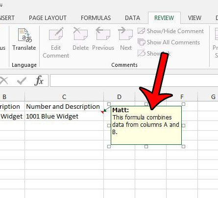insert a comment in excel