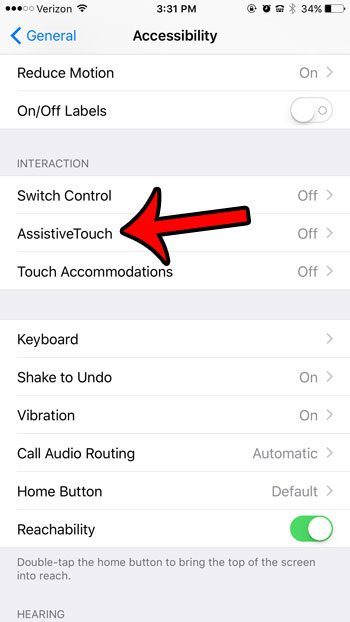 select assistive touch