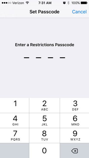 enter restrictions passcode