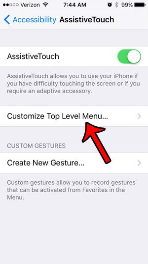 select customize top level menu