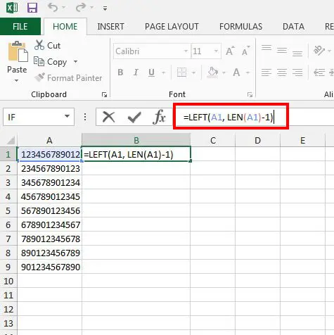 recortar un dígito de un número en Excel 2013