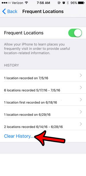 delete frequent locations from iphone 5