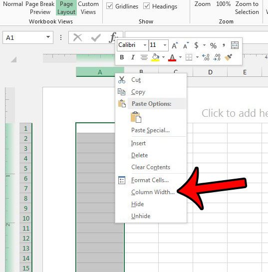 use inches instead of characters in excel 2013 cell sizes